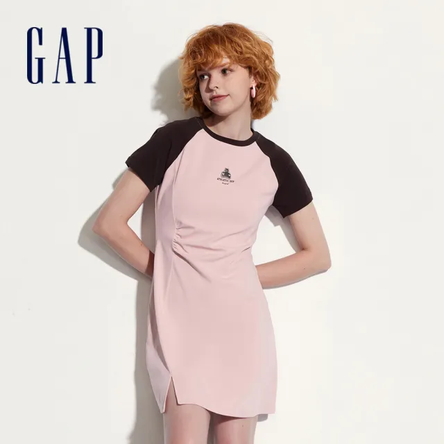 【GAP】女裝 Logo小熊印花圓領短袖洋裝-粉色(510293)