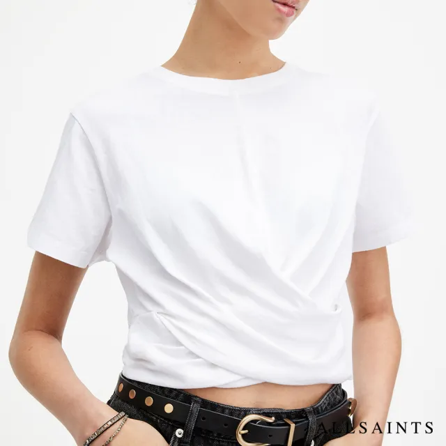 【ALLSAINTS】MALLINSON 短版純棉扭結短袖T恤-白 W092JA(修身版型)