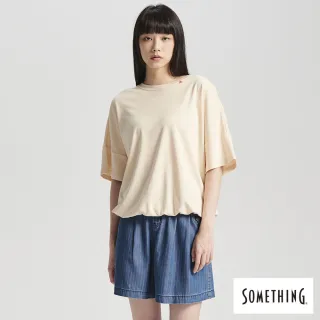 【SOMETHING】女裝 標語抽皺下擺鬆緊短袖T恤(米白色)