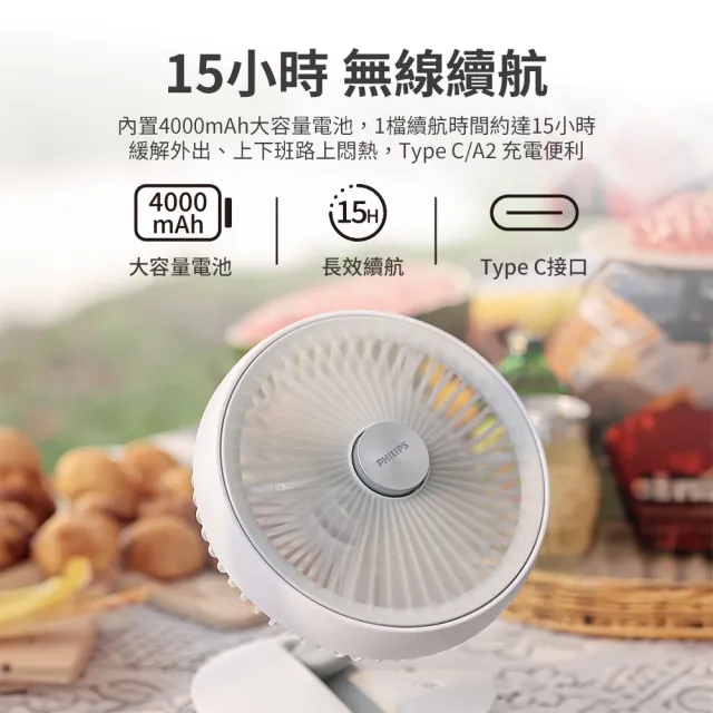 【Philips 飛利浦】迷你行動循環摺疊風扇 15H無線續航/多角度調節/輕音省電(ACR2124DX)