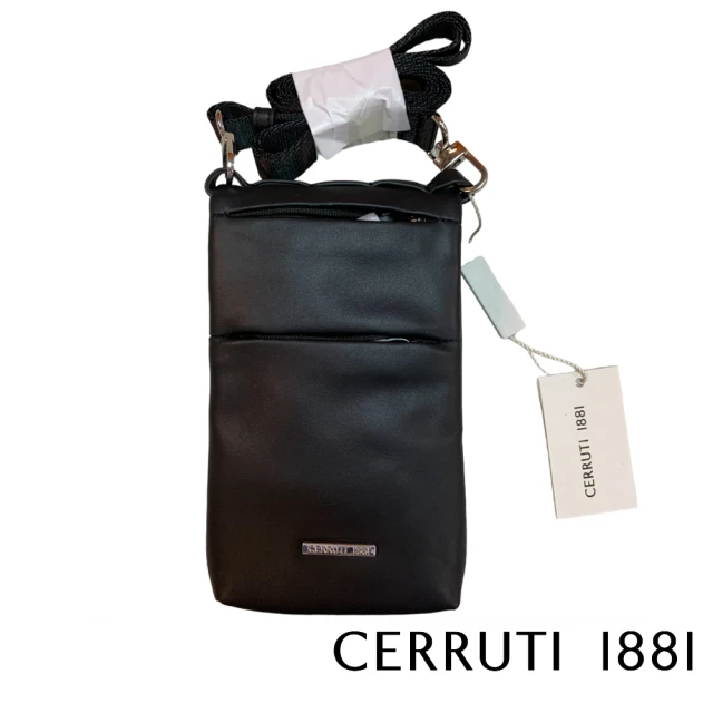【Cerruti 1881】義大利頂級小牛皮手機包肩背包斜背包(黑色 CEBO06659M)
