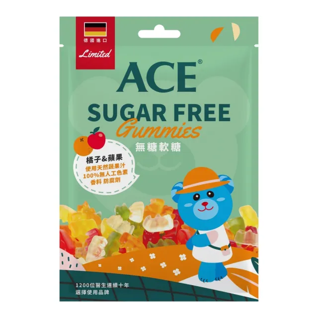 即期品【ACE】SUGAR FREE Q軟糖60g(蘋果橘子/櫻桃檸檬｜賞味期2025.03.19)