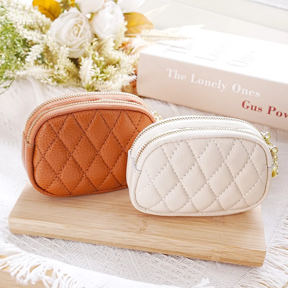 【MoonDy】包包 魚子醬零錢包 零錢包 錢包女 真皮包包 零錢包 雙拉鏈零錢包 牛皮零錢包 小