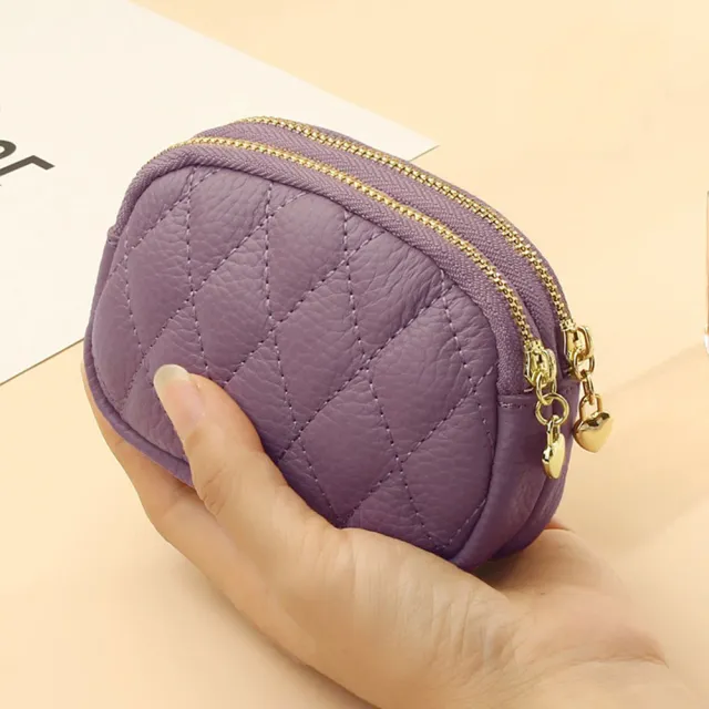 【MoonDy】包包 魚子醬零錢包 零錢包 錢包女 真皮包包 零錢包 雙拉鏈零錢包 牛皮零錢包 小