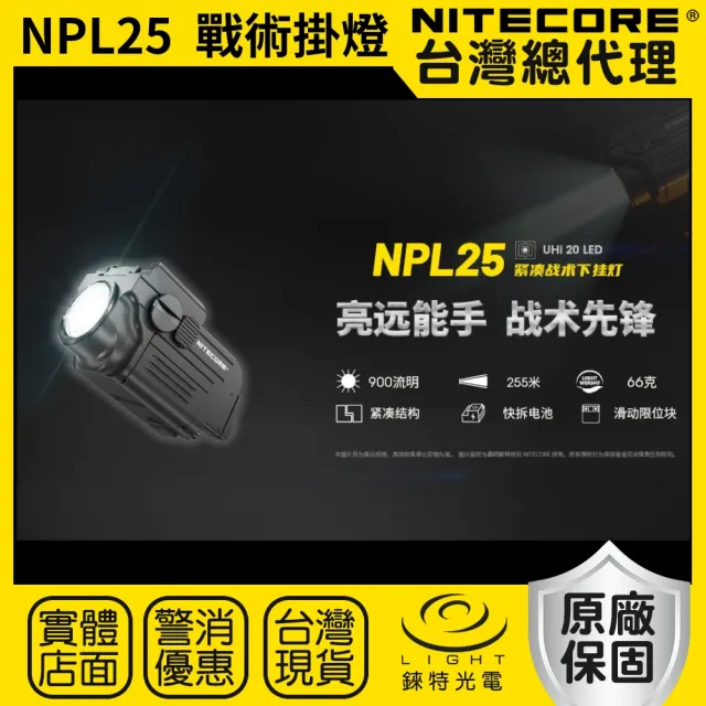 【NITECORE】錸特光電NPL25 900流明 255米 戰術掛燈(戰術燈 快拆電池 GL/皮卡汀尼軌道 下掛式)