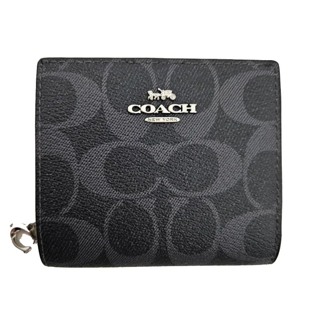 【COACH】coach 經典扣式對開短夾禮盒組 兩色可選 荔枝紋黑 滿版藍色  冰川白色(母親節)