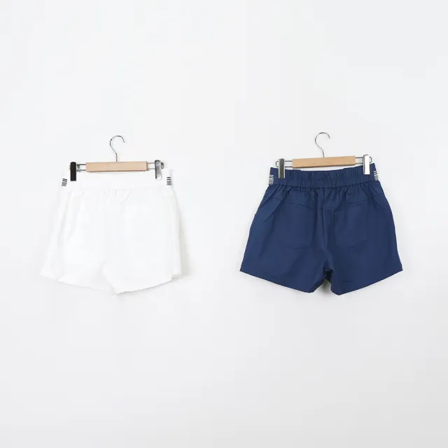 【CUMAR】海軍風休閒條紋大口袋彈力短褲(藍 白)