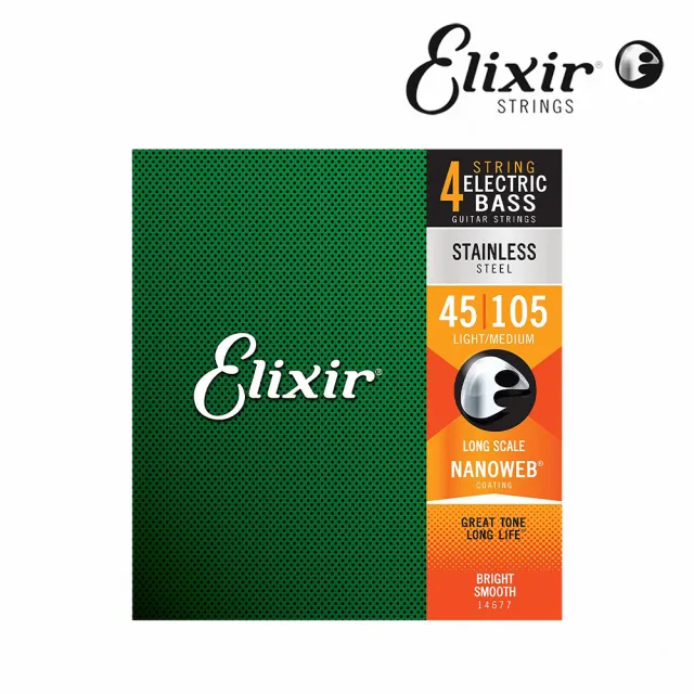 【ELIXIR】14677 Nanoweb 薄包覆 貝斯四弦套弦 45-105(原廠公司貨 商品保固有保障)