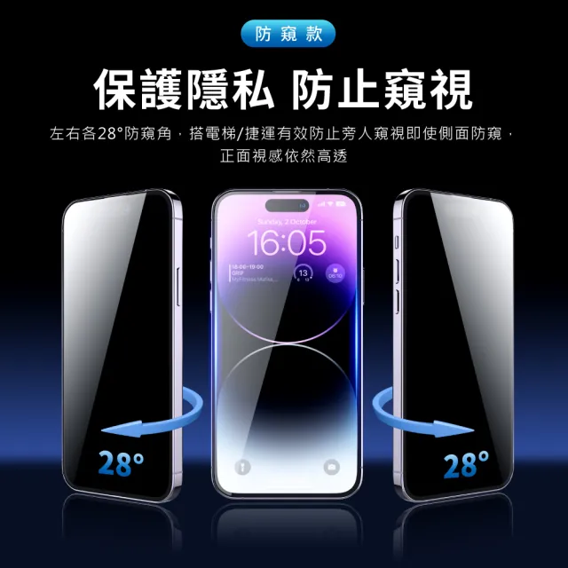 【Philips 飛利浦】iPhone 15系列 鋼化玻璃保護貼-秒貼版-兩片超值組(防窺視)