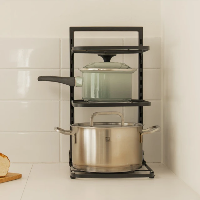 【H&R 安室家】可調式三層鍋具架/鍋蓋收納/廚房收納/水槽收納架BCF73