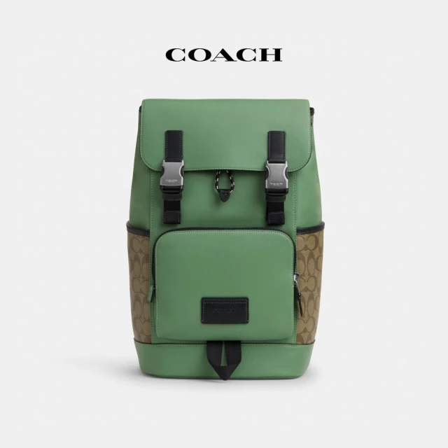 【COACH蔻馳官方直營】TRACK撞色經典Logo雙肩包-SV/卡其色/柔綠色(CR258)