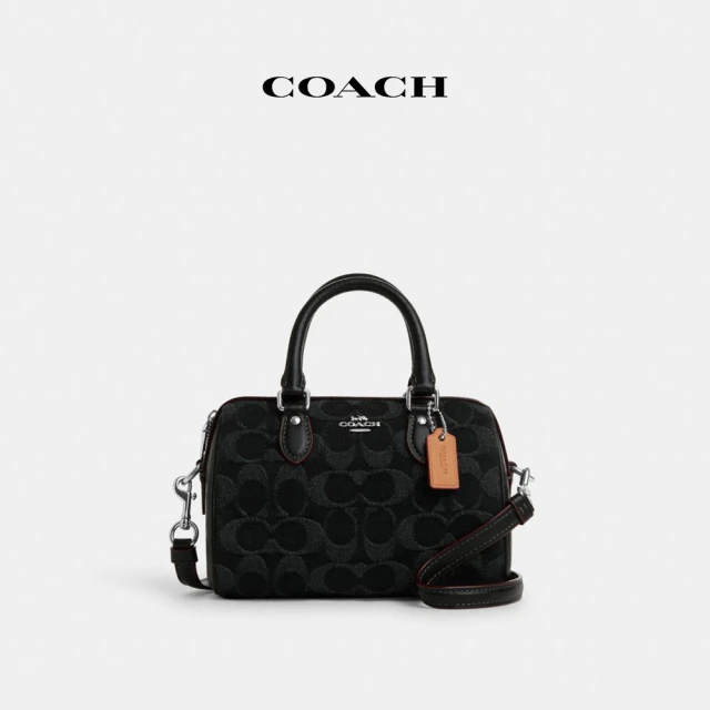 【COACH蔻馳官方直營】ROWAN經典Logo丹寧布迷你斜背手袋-SV/黑色(CO963)