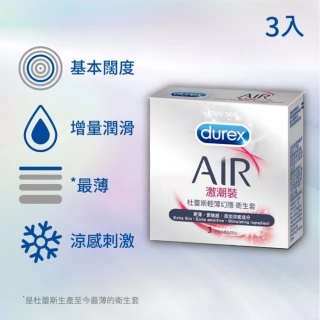 【Durex 杜蕾斯】AIR輕薄幻隱激潮裝保險套1盒(3入 保險套/保險套推薦/衛生套/安全套/避孕套/避孕)