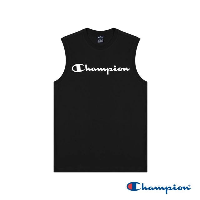 【Champion】官方直營-純棉草寫LOGO印花無袖上衣-男(黑色)