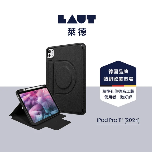 LAUT 萊德LAUT 萊德 iPad Pro 11吋 （2024） 透明背板360可拆式多功能保護殼-黑(平板殼)