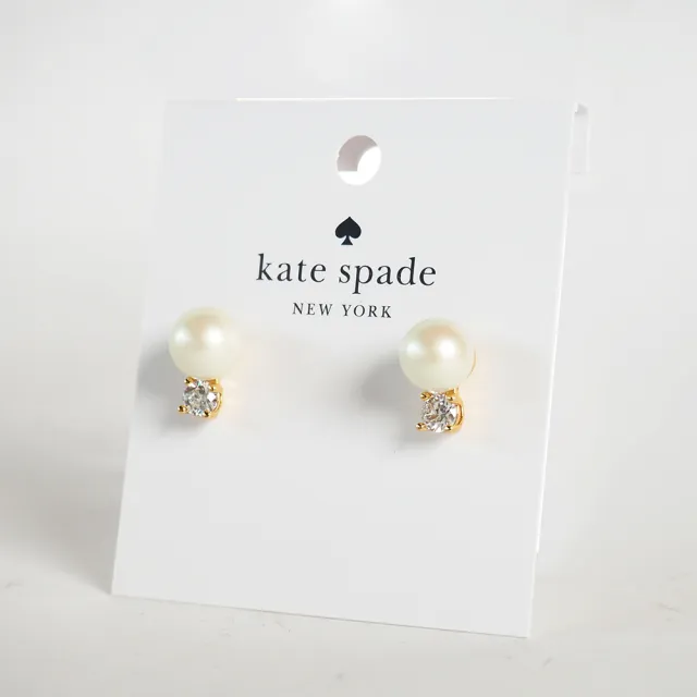 【KATE SPADE】珍珠水鑽耳環(奶油白色)