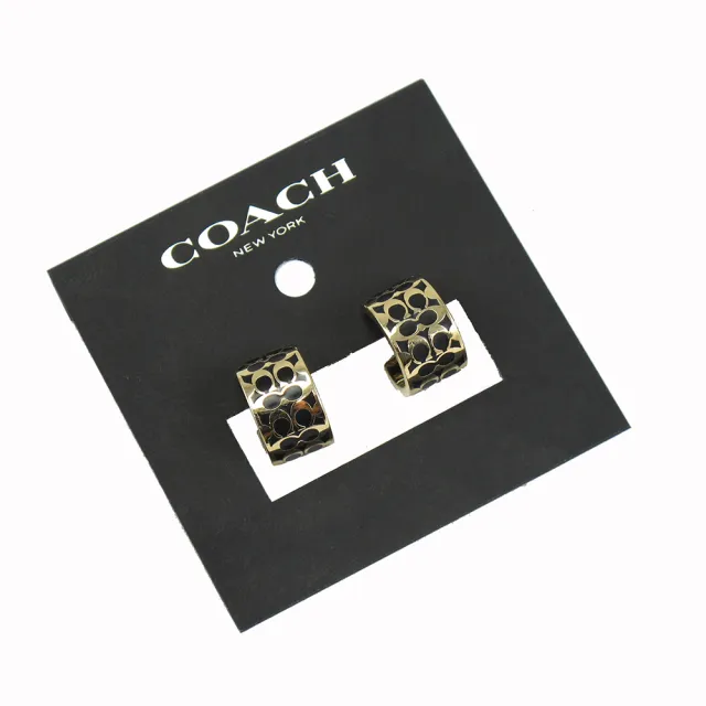 【COACH】送原廠提袋-CLOGO耳針式耳環(黑金)