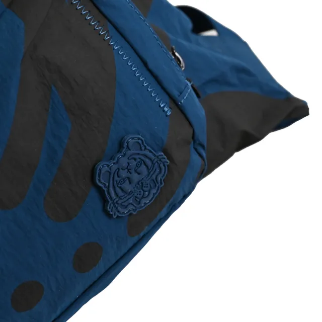【KENZO】經典老虎LOGO線條印花尼龍摺疊束口輕便旅用包後背包(深藍)