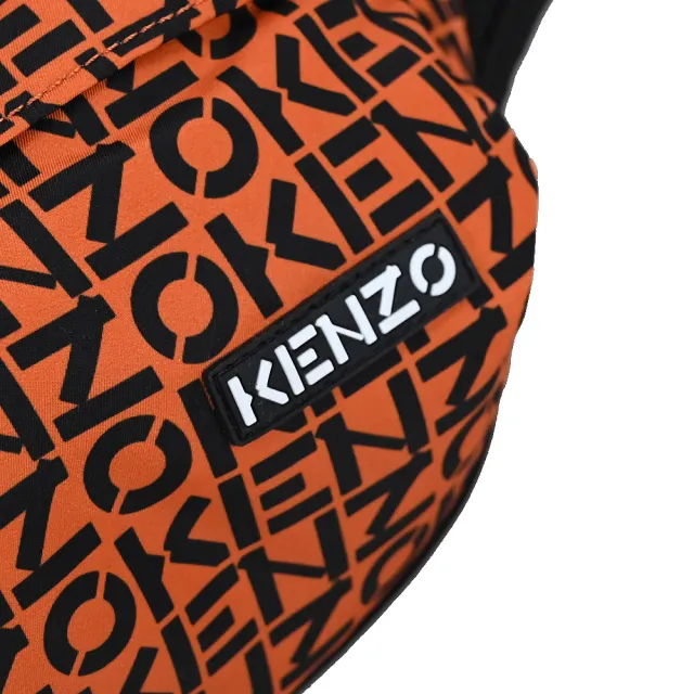 【KENZO】品牌LOGO印花尼龍三用後背包胸口包腰包(黑橘)