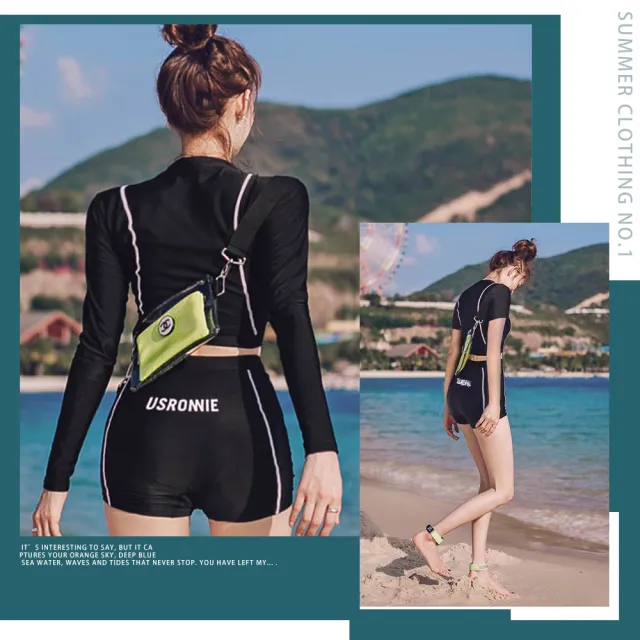 【SWIMFLOW】韓版高顏質三件式泳裝(韓版泳衣 泳裝 女生泳衣 黑色顯瘦 遮肚子 衝浪泳衣 游泳泳衣 女生泳裝)