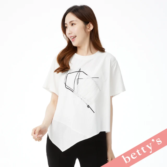 betty’s 貝蒂思 條紋拼接抽繩涼感T-shirt(牙白