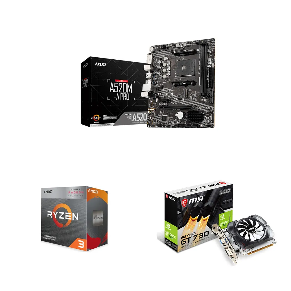 【MSI 微星】A520M-A PRO+R3-3200G+GT730(M-ATX/2條DDR4插槽/R3-3200G/GT730)