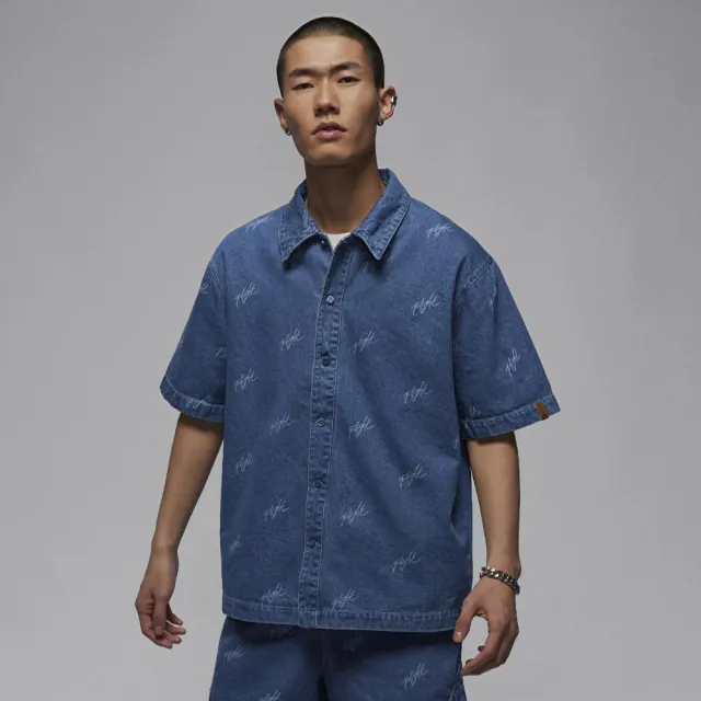 【NIKE 耐吉】上衣 男款 短袖襯衫 AJ 喬丹 AS M J FLT HRTG DENIM AOP TOP 藍 FN4654-436