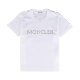 【MONCLER】MONCLER 鑲鑽LOGO純棉短袖T恤(女款/白)