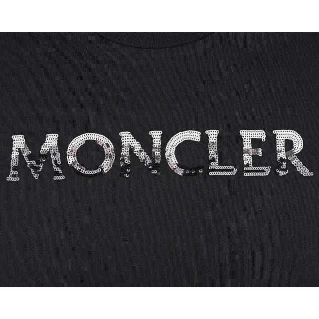 【MONCLER】MONCLER 亮片黑LOGO純棉短袖T恤(女款/黑)