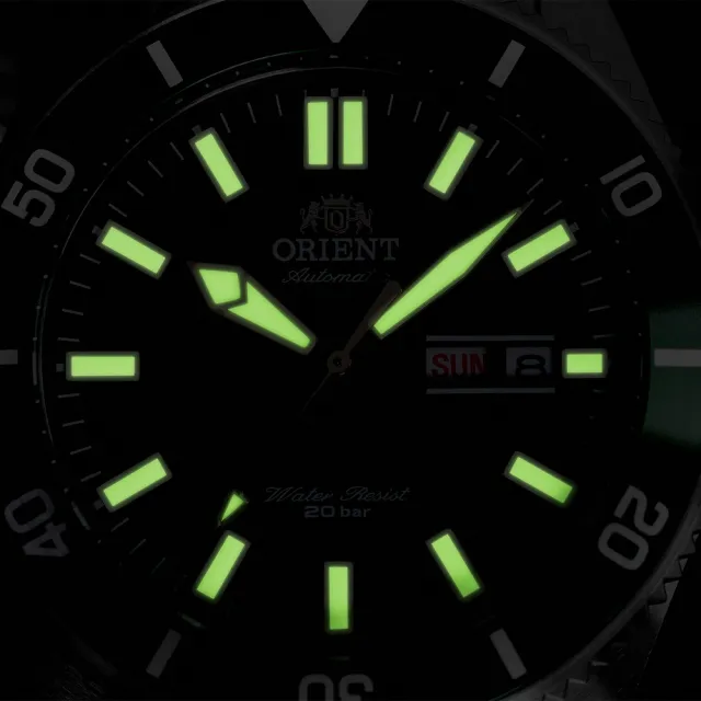 【ORIENT 東方錶】綠水鬼 200米潛水機械錶-銀x綠/44mm(RA-AA0914E)