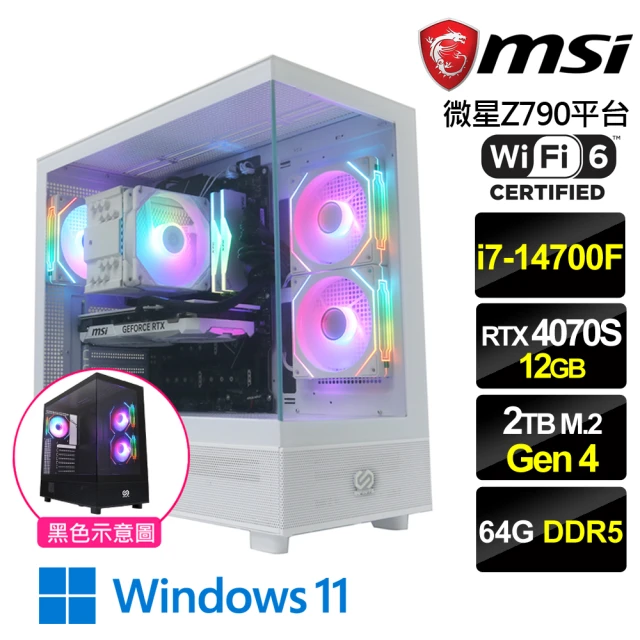 微星平台 i7二十核GeForce RTX 4070 SUPER Win11{王冠金龍W}電競機(i7-14700F/Z790/64G D5/2TB/WiFi6)