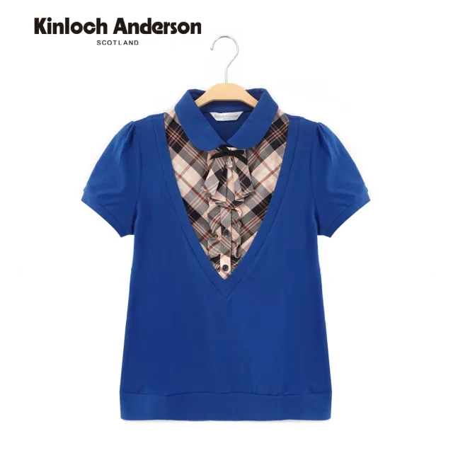 【Kinloch Anderson】立領格紋v領短袖上衣 金安德森女裝(KA0485306 黃/藍)
