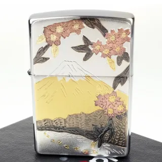 【Zippo】日系~傳統藝術-富士櫻圖案電鑄板貼片加工打火機