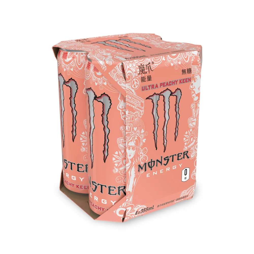 【Monster Energy 魔爪】超越蜜桃閃耀碳酸能量飲料 易開罐355mlx4入/組(無糖)