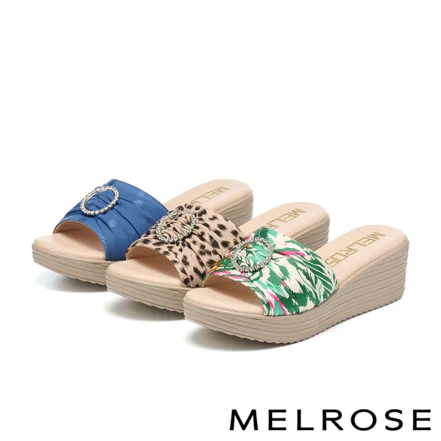 【MELROSE】美樂斯 夏日輕旅 豔夏圓鑽釦花布輕量厚底拖鞋(藍)