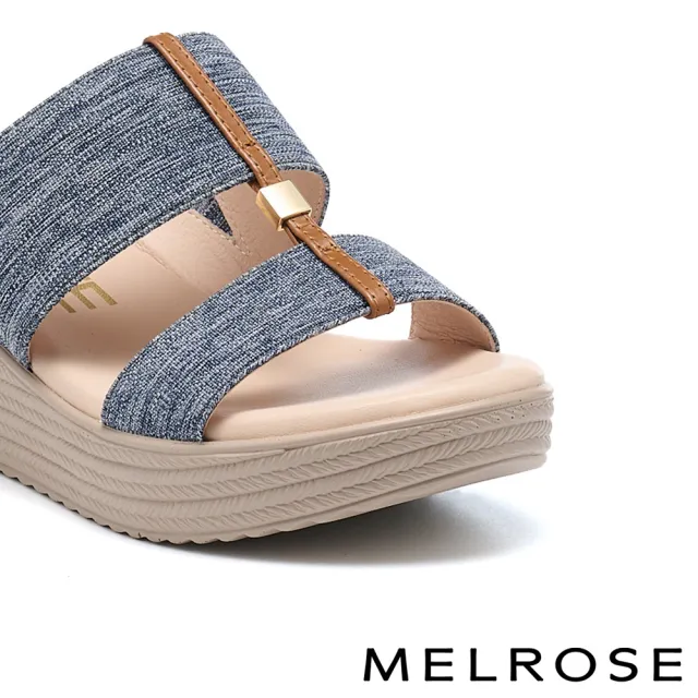 【MELROSE】美樂斯 清新寬版彈力繫帶楔型厚底拖鞋(藍)