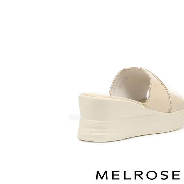 【MELROSE】美樂斯 輕奢日常閃鑽寬版厚底高跟拖鞋(米)