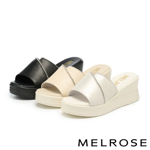 【MELROSE】美樂斯 輕奢日常閃鑽寬版厚底高跟拖鞋(黑)