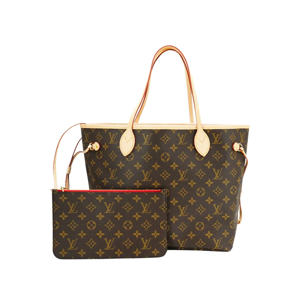 【Louis Vuitton 路易威登】Neverfull MM 字花帆布托特包(M46987-咖)