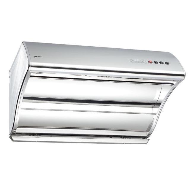 HOSUN豪山牌 VSQ-8203S 斜背式排煙罩，採用不鏽鋼材質，尺寸W790×D560×H380mm，配備翹板式開關與1段風速調整，電壓110V/60Hz，適合標準安裝，保固1年，BSMI許可依原廠公告，提供高效廚房抽油煙解決方案。