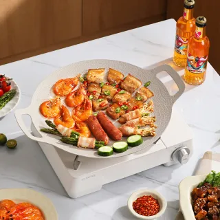 【ANTIAN】麥飯石圓形雙耳烤肉不粘鍋煎鍋烤盤 34cm(適用多種爐灶  烤肉)