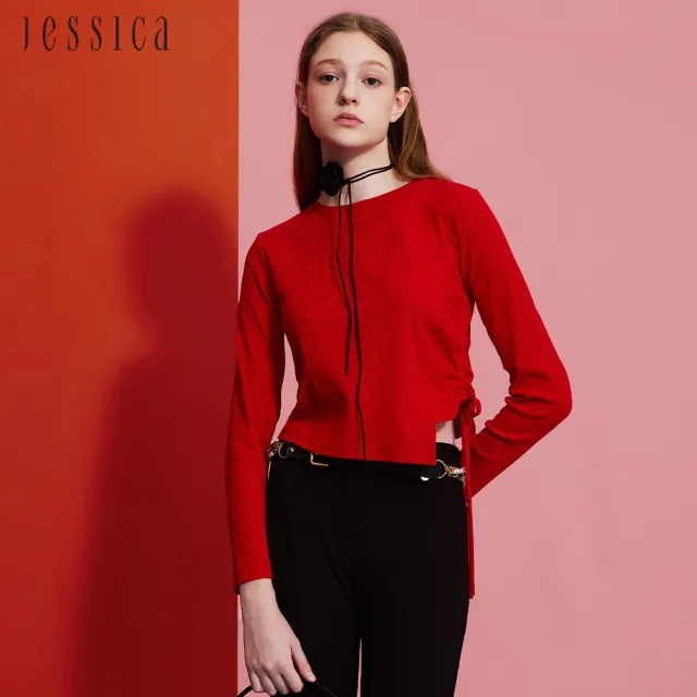 【JESSICA】時尚百搭修身抽繩長袖T恤242601