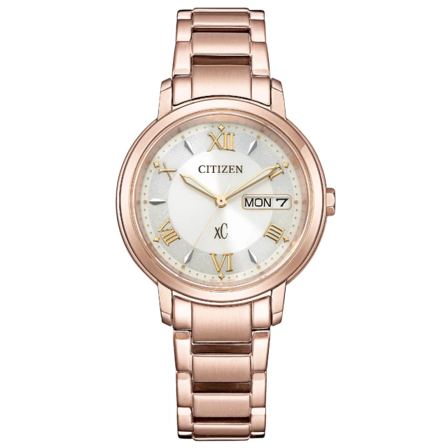 CITIZEN 星辰 xC 亞洲限定俏皮甜心光動能時尚女錶-銀x玫瑰金/32.5mm(EW2426-62A)