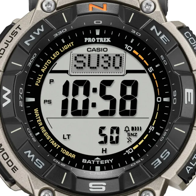 【CASIO 卡西歐】PROTREK 多功能太陽能電力 登山鈦金屬電子錶 黑灰 PRG-340T-7_51.7mm