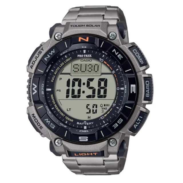 【CASIO 卡西歐】PROTREK 多功能太陽能電力 登山鈦金屬電子錶 黑灰 PRG-340T-7_51.7mm
