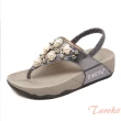 【Taroko】時尚大珍珠夾腳鬆糕厚底大尺碼涼鞋(3色可選)