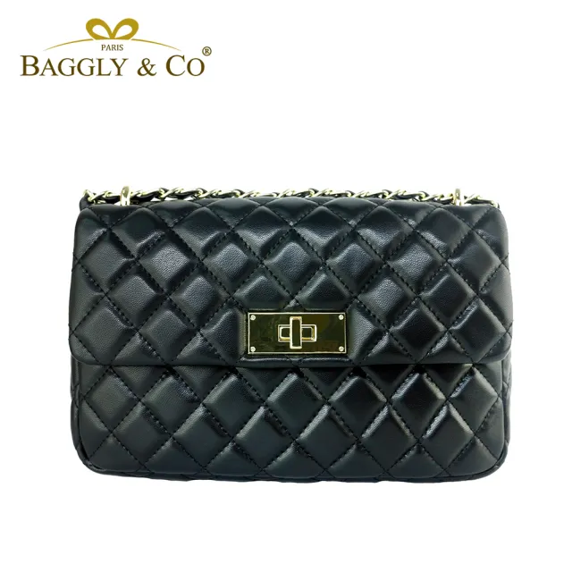 【BAGGLY&CO】雙11 真皮大香風菱格紋鍊條斜背包(真皮包包 四色-可放長夾)