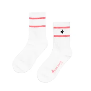 【LE COQ SPORTIF 公雞】高爾夫系列 女款粉色色彩線條舒適彈性中筒襪 QLT0K023