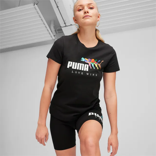 【PUMA】上衣 女款 短袖上衣 運動 歐規 LOVE WINS 黑 67999601