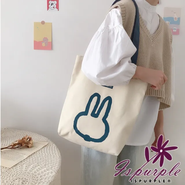 【iSPurple】雙11 百搭帆布＊韓風ins休閒日常單肩大背包(兔兔)